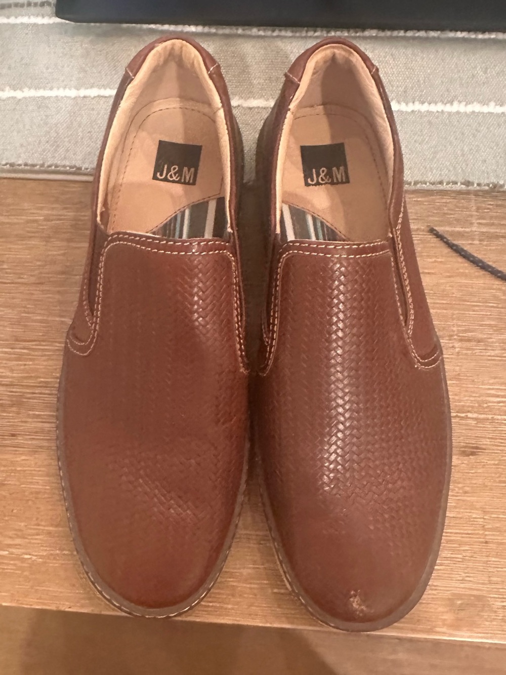 Johnston & Murphy Men's Woven Chestnut Brown Slip-On Loafers